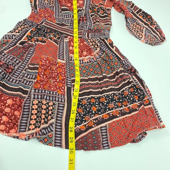 American Eagle Outfitters Cold Shoulder Dress Multicolor Patchwork Boho Medium M - Picture 10 of 11